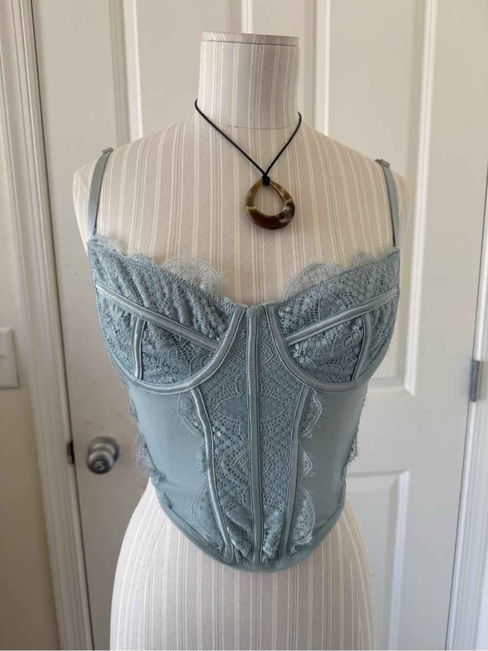 Luxury Garage Sale Dusty Blue Lace Bustier Corset Top